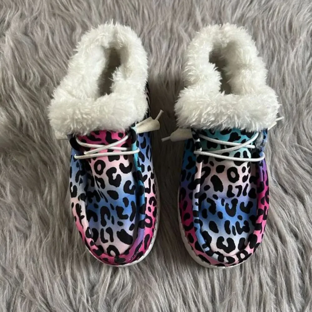 Rainbow Leopard Print Shoes Little Girl Size 31 Multicolored Slip On Lightweight